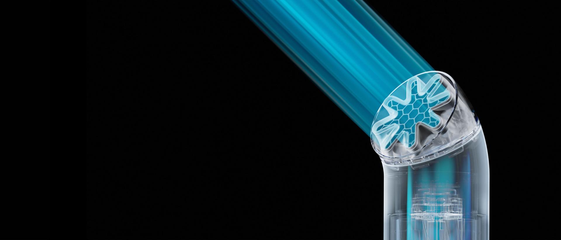 Cutaway showing the smooth, powerful airflow through the HushJet nozzle.