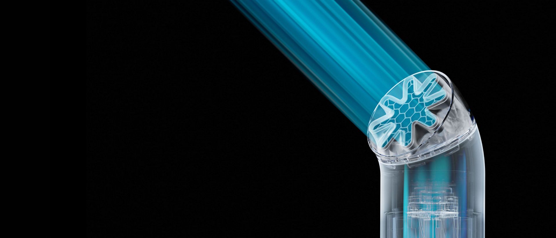 Cutaway showing the smooth, powerful airflow through the HushJet nozzle.