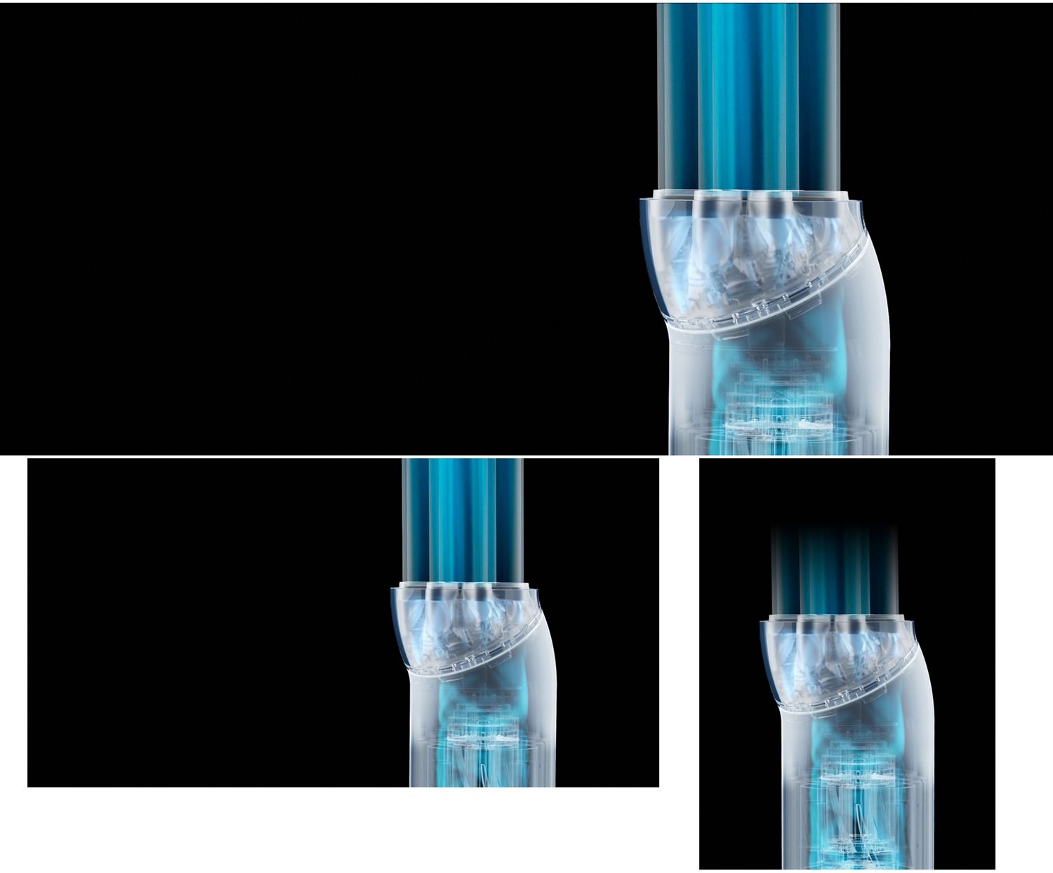 Cutaway showing the smooth airflow through the nozzle in the upright position.