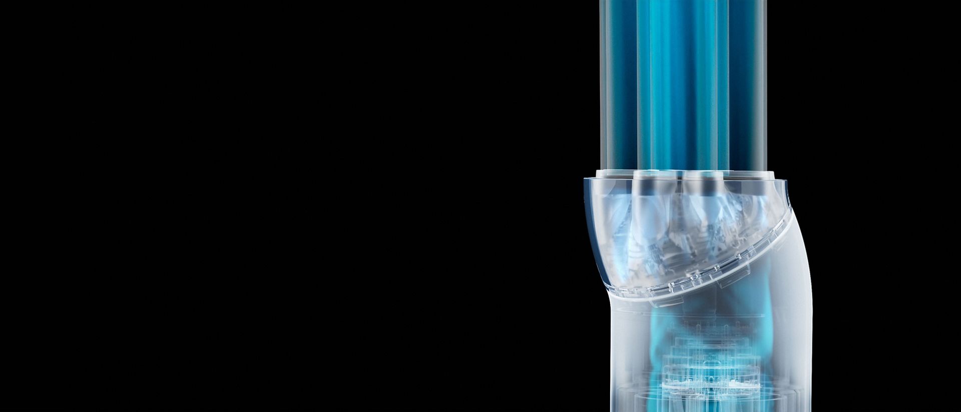 Cutaway showing the smooth airflow through the nozzle in the upright position.