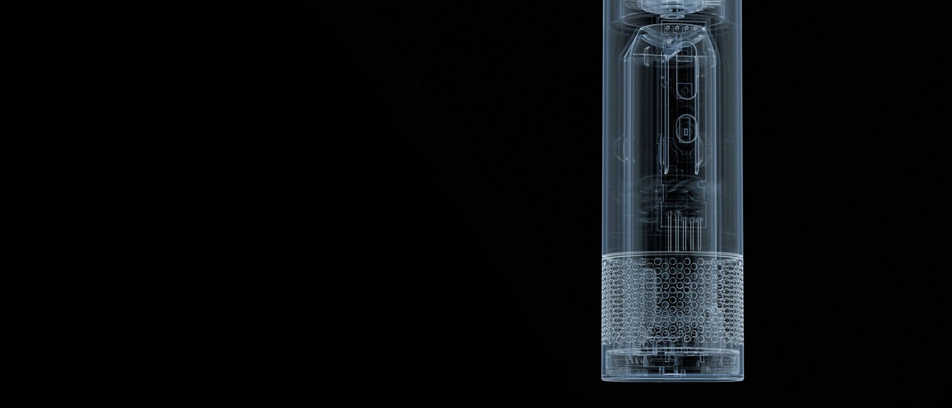 Cutaway showing the battery inside the Dyson HushJet Mini Cool portable fan.