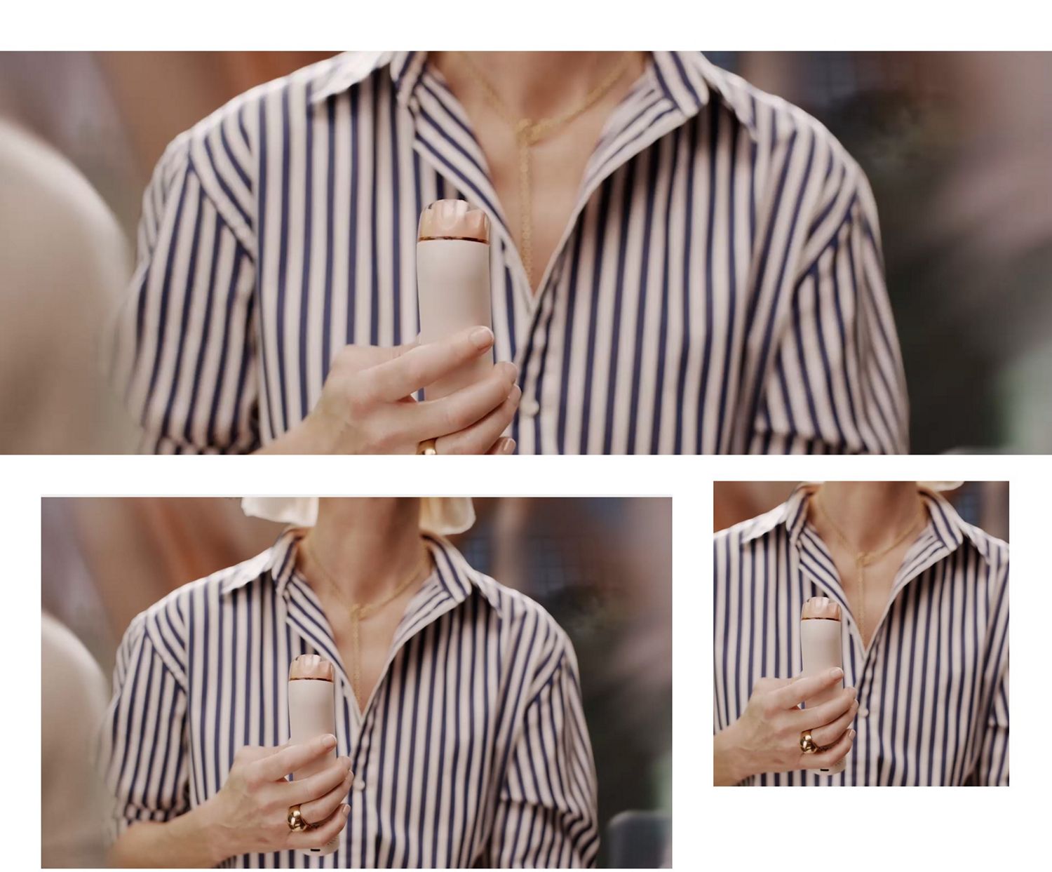 Dyson HushJet Mini Cool portable fan held by a spectator at an event.