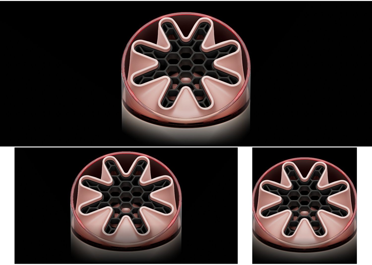 Close-up of the HushJet nozzle and honeycombed mesh on the Dyson HushJet Mini Cool portable fan.