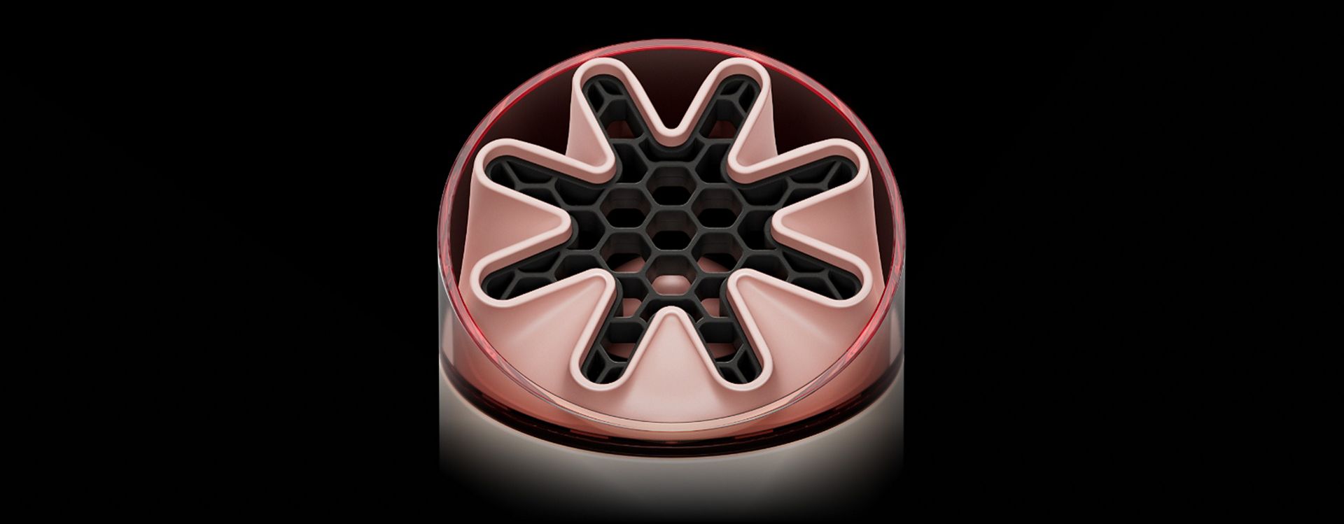 Close-up of the HushJet nozzle and honeycombed mesh on the Dyson HushJet Mini Cool portable fan.