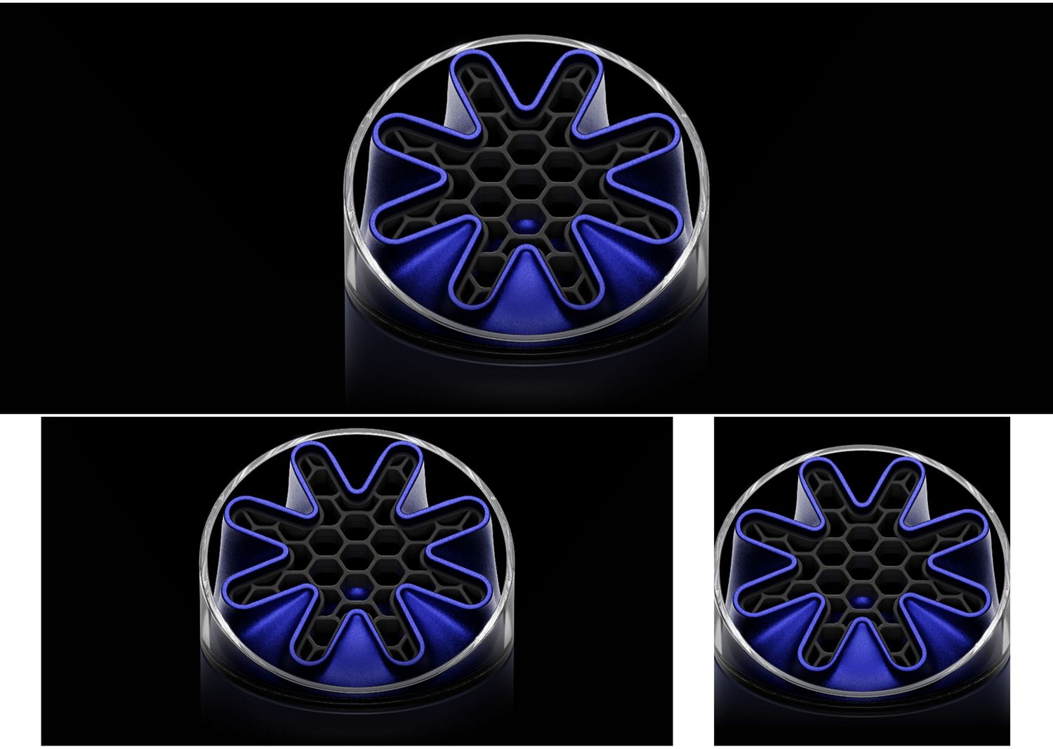 Close-up of the HushJet nozzle and honeycombed mesh on the Dyson HushJet Mini Cool portable fan.