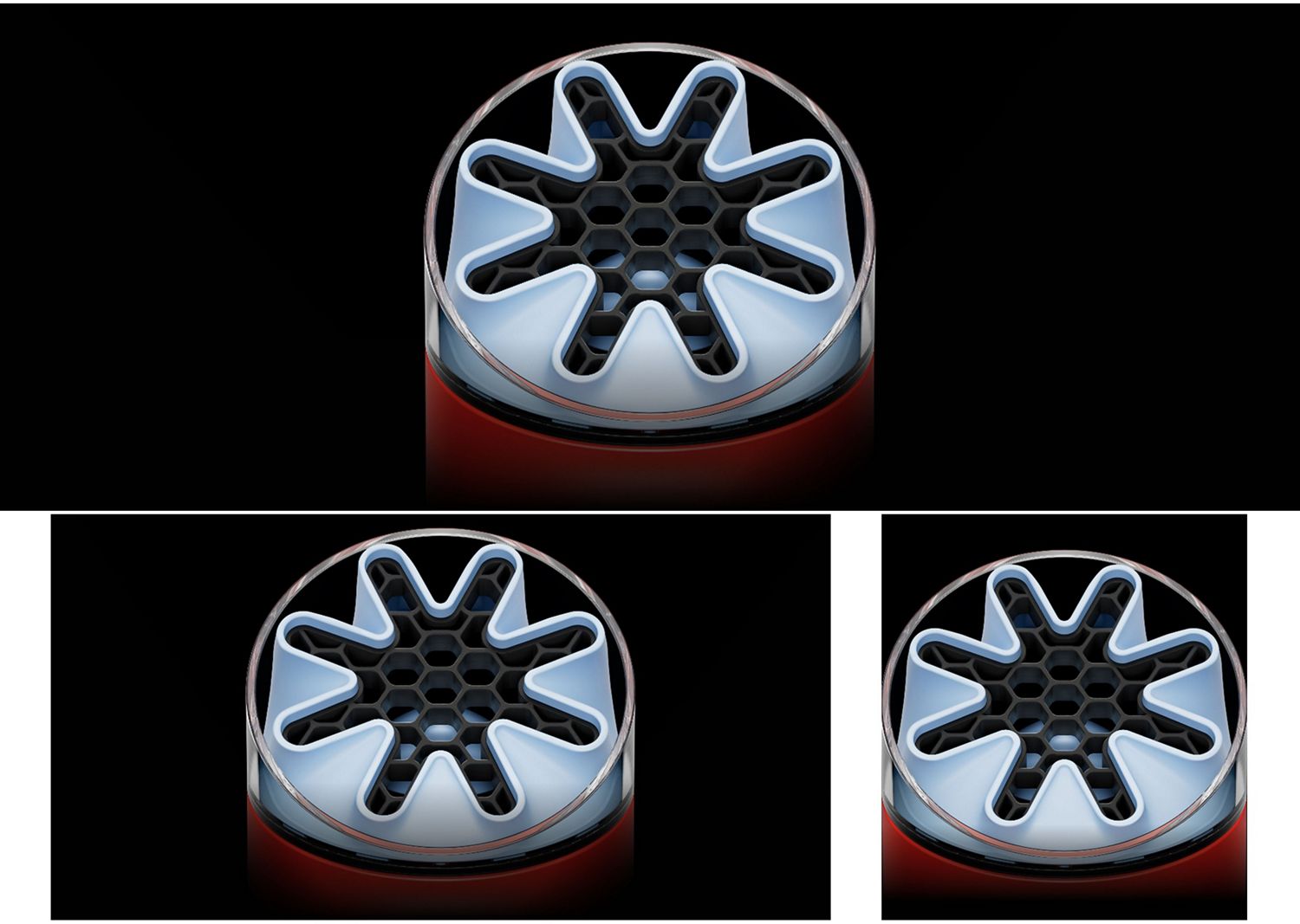 Close-up of the HushJet nozzle and honeycombed mesh on the Dyson HushJet Mini Cool portable fan.