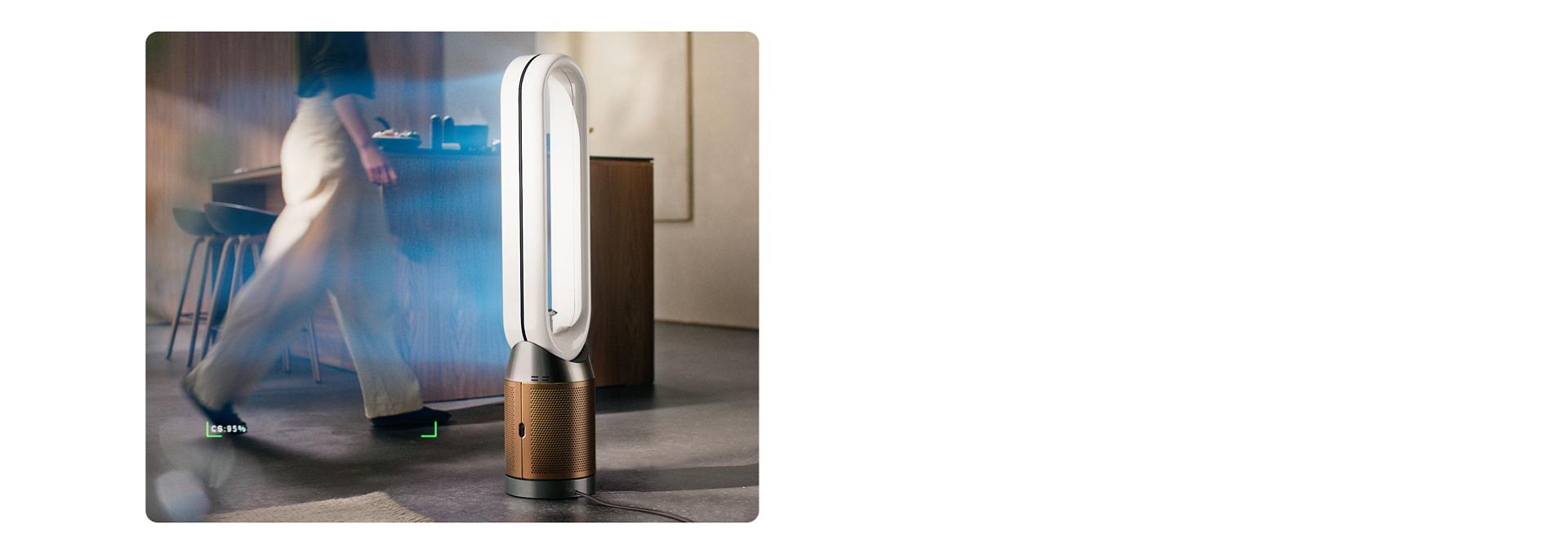 Dyson Find+Follow Purifier Cool fan projects cooling airflow that follows a person around a room.