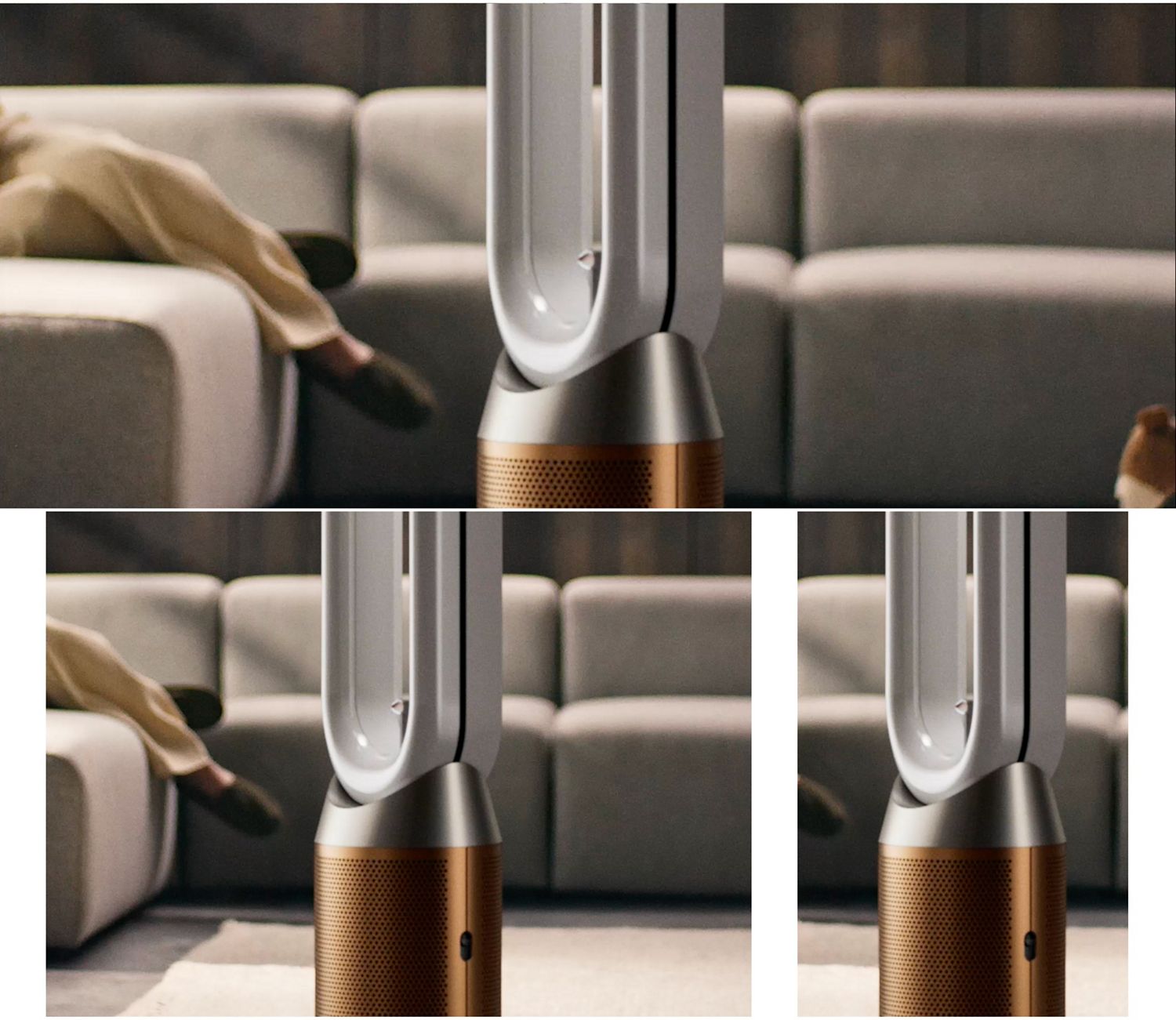 Dyson Find+Follow Purifier Cool fan operating in a family room.