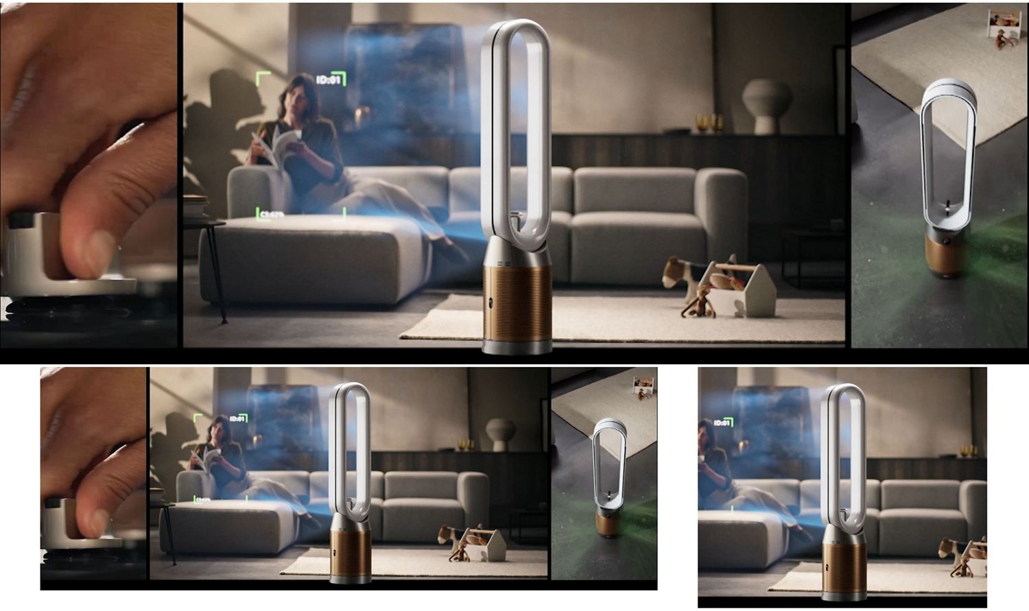Dyson Find+Follow Purifier Cool fan projects cooling airflow in a large room.
