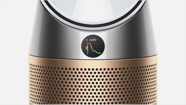 LED screen of the Dyson Find+Follow Purifier Cool fan.