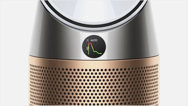 LED screen of the Dyson Find+Follow Purifier Cool fan.
