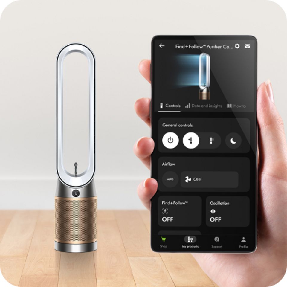 Dyson Find+Follow Purifier Cool Ventilator in der MyDyson App. Dyson Find+Follow Purifier Cool Ventilator in der MyDyson App.