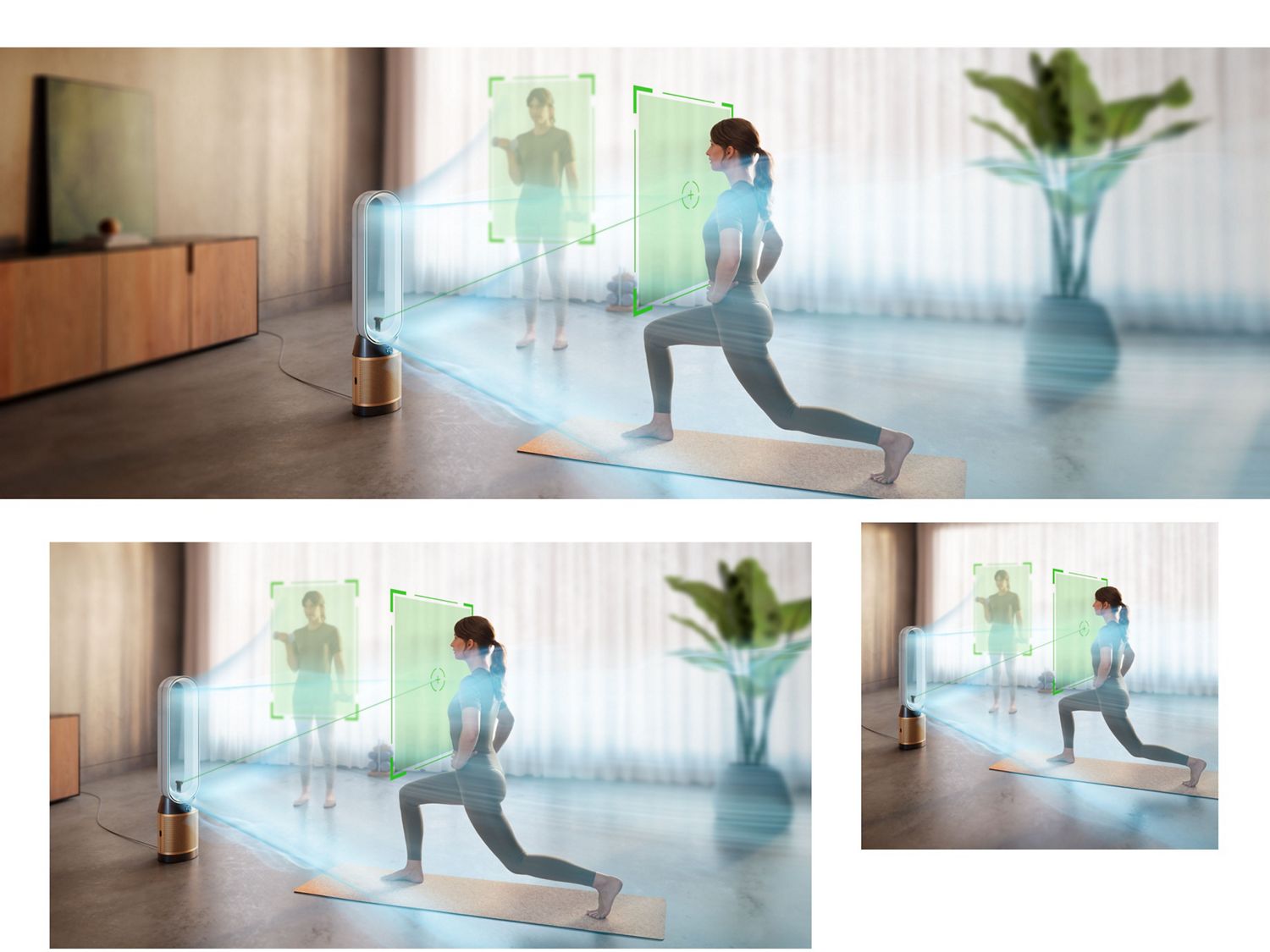 Dyson Find+Follow Purifier Cool fan uses Find+Follow air projection to evenly split airflow between people in a large room.