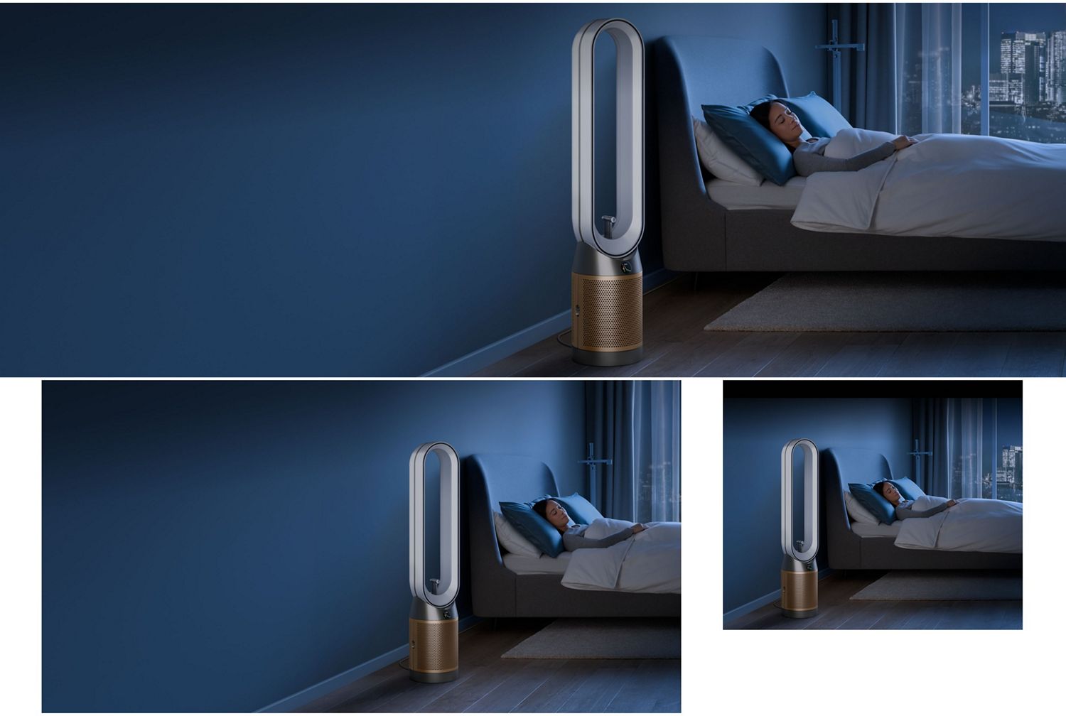 A person sleeps next to their Dyson Find+Follow Purifier Cool fan.