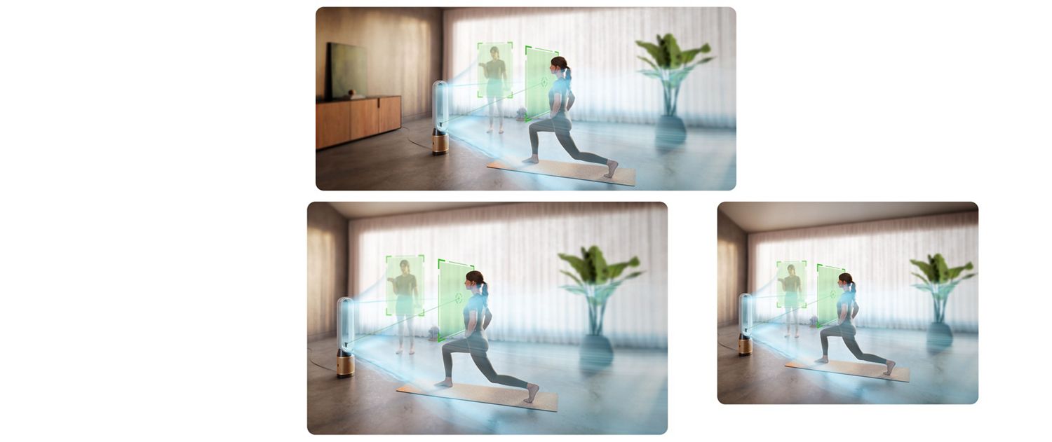 Dyson Find+Follow Purifier Cool fan uses Find+Follow air projection to evenly split airflow between people in a large room.