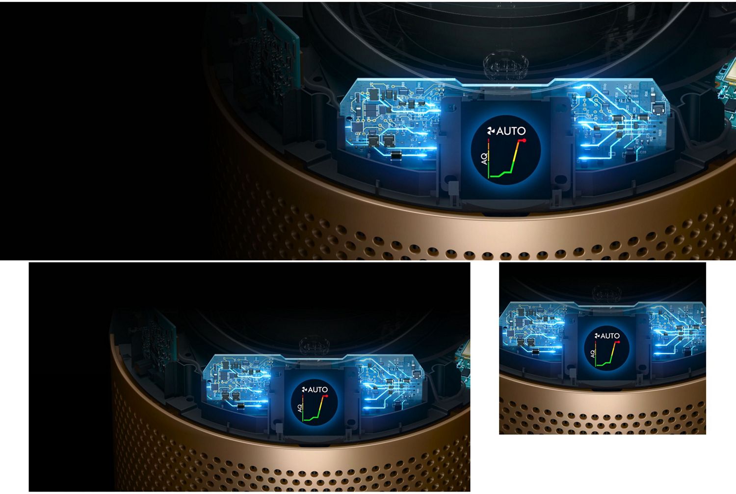 The LCD screen of the Dyson Find+Follow Purifier Cool PC3 air purifier.