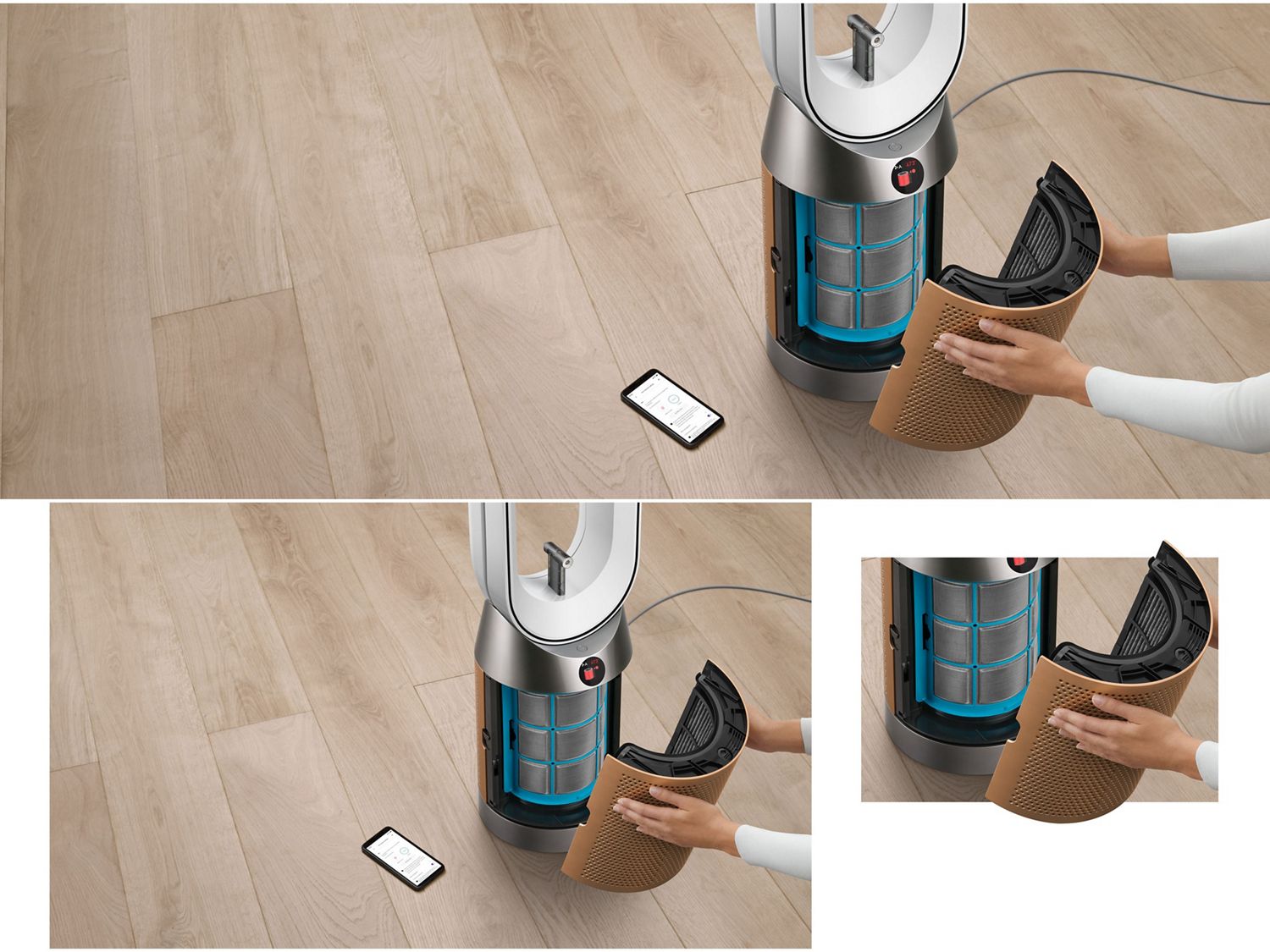 The filter of the Dyson Find+Follow Purifier Cool PC3 air purifier is replaced.