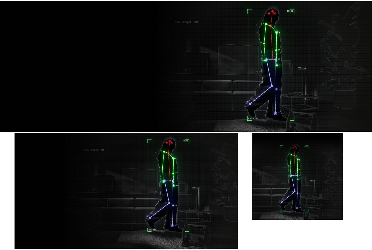 Wireframe representation of a human body as seen by the Dyson Find+Follow Purifier Cool fan.