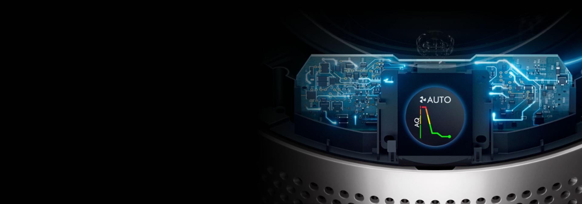 LCD zaslon na Dysonovom pročišćivaču prikazuje grafikon kvalitete zraka tijekom vremena.