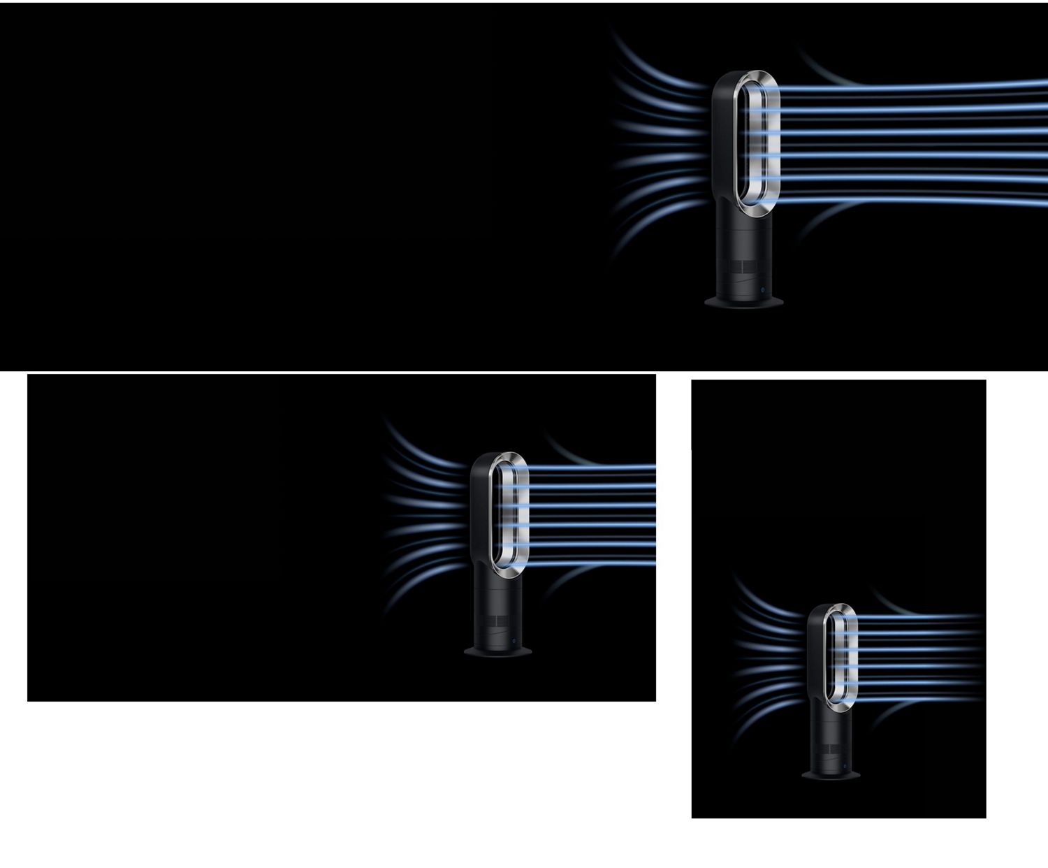 The Air Multiplier technology in a Dyson fan represented by blue graphics.