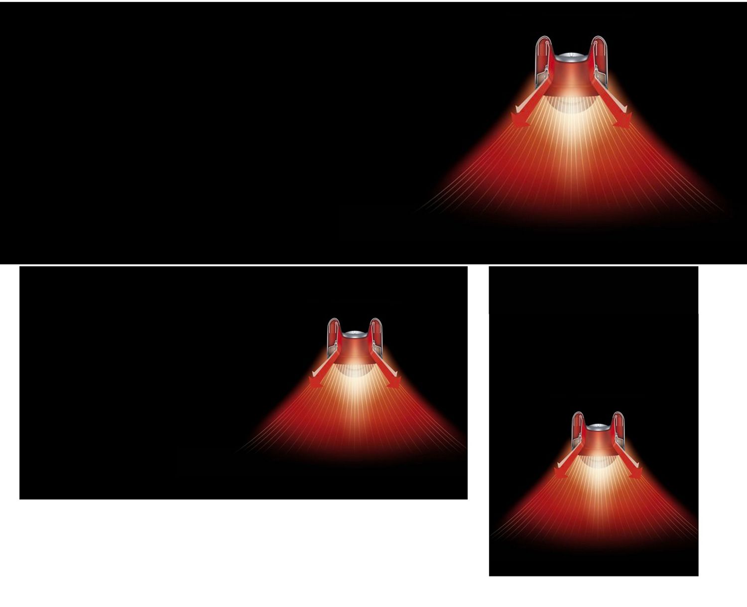 Cutaway graphic showing the ceramic plates inside a Dyson Heating fan.