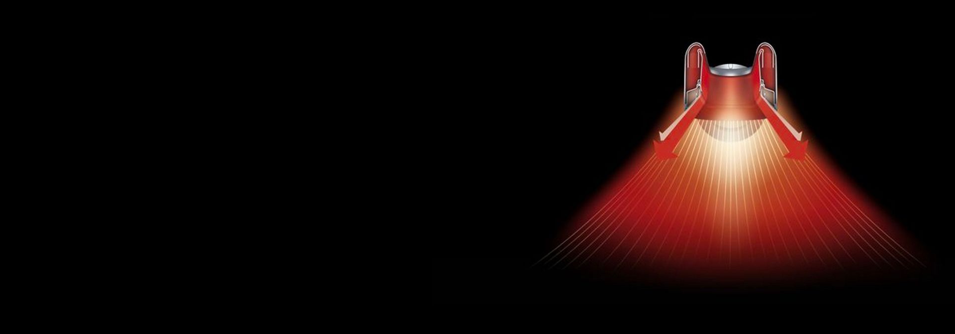 Grafički prikaz presjeka koji prikazuje keramičke ploče unutar Dysonovog ventilatora za grijanje.