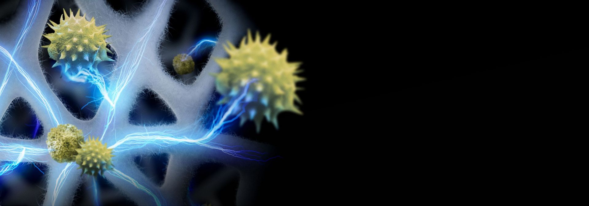 تمثيل للمواد المسببة للحساسية أثناء التقاطها بواسطة جهاز تنقية الهواء المدمج HushJet من Dyson.