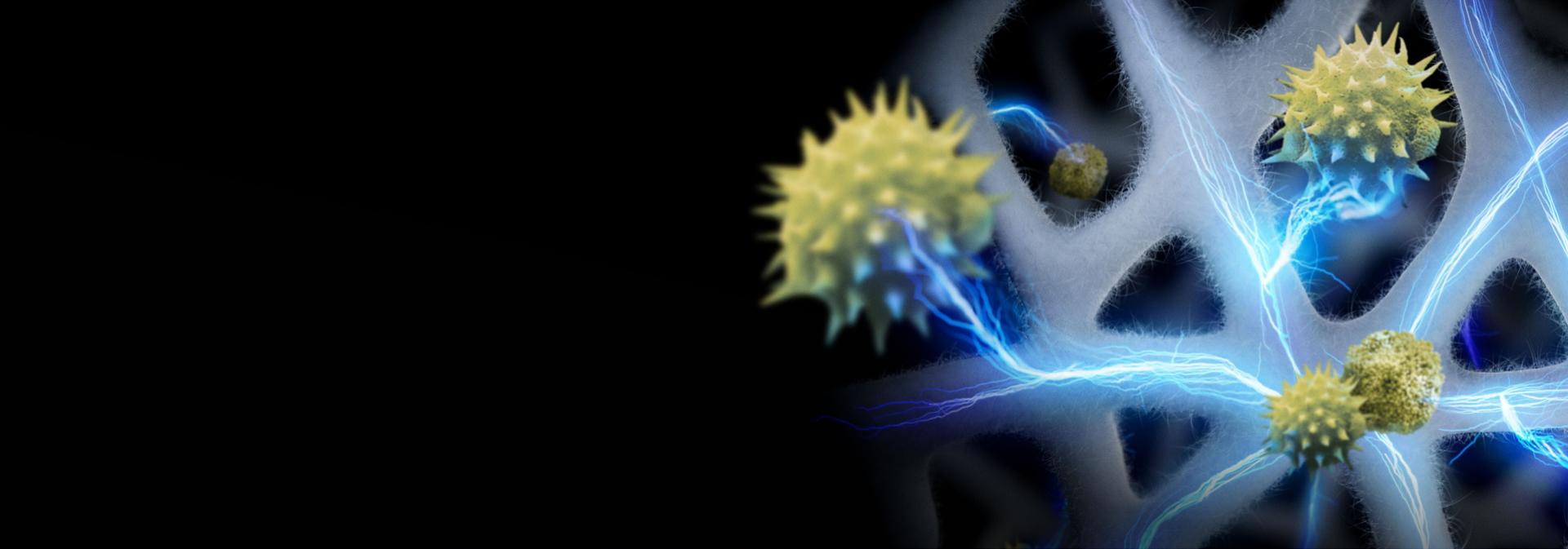 A representation of allergens being captured by the Dyson HushJet Compact Purifier.