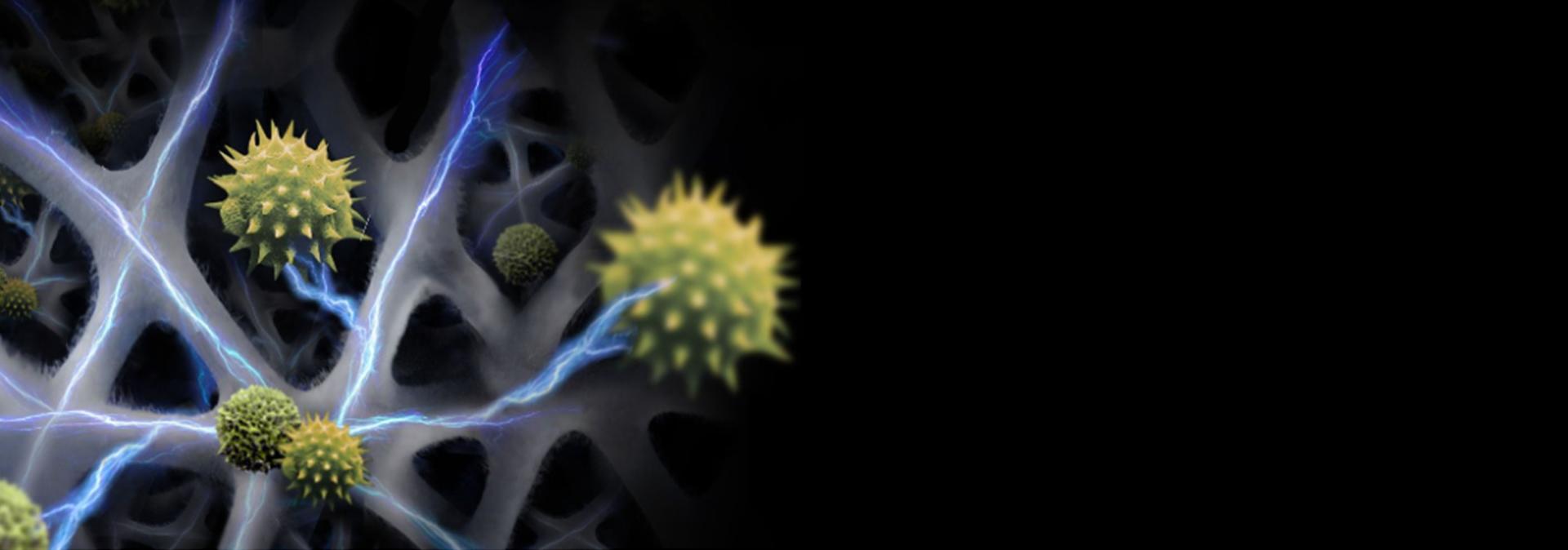 تمثيل للمواد المسببة للحساسية التي يتم التقاطها بواسطة جهاز تنقية الهواء Dyson HushJet Compact Purifier.