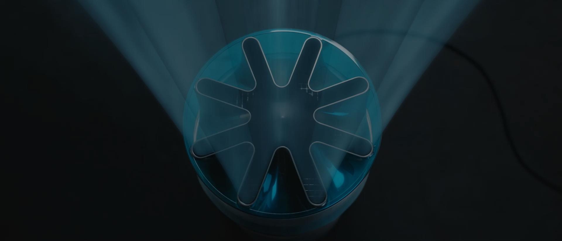 The Dyson HushJet Compact Purifier purifies air in a kitchen.