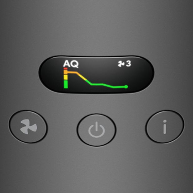 تعرض شاشة LCD تحسن جودة الهواء بمرور الوقت، مع ضبط المروحة على السرعة 6.