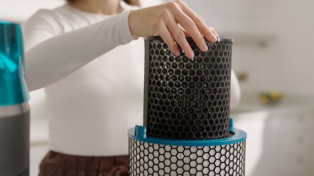 The Activated Carbon filter is replaced in the Dyson HushJet Purifier Compact.