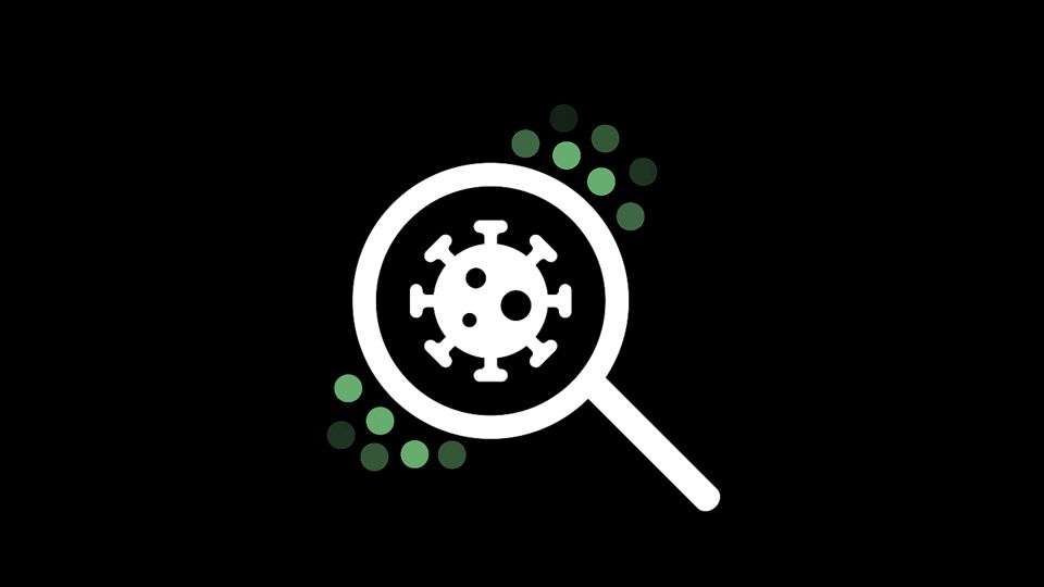 Lupensymbol, das eine Viruszelle zeigt. Lupensymbol, das eine Viruszelle zeigt.