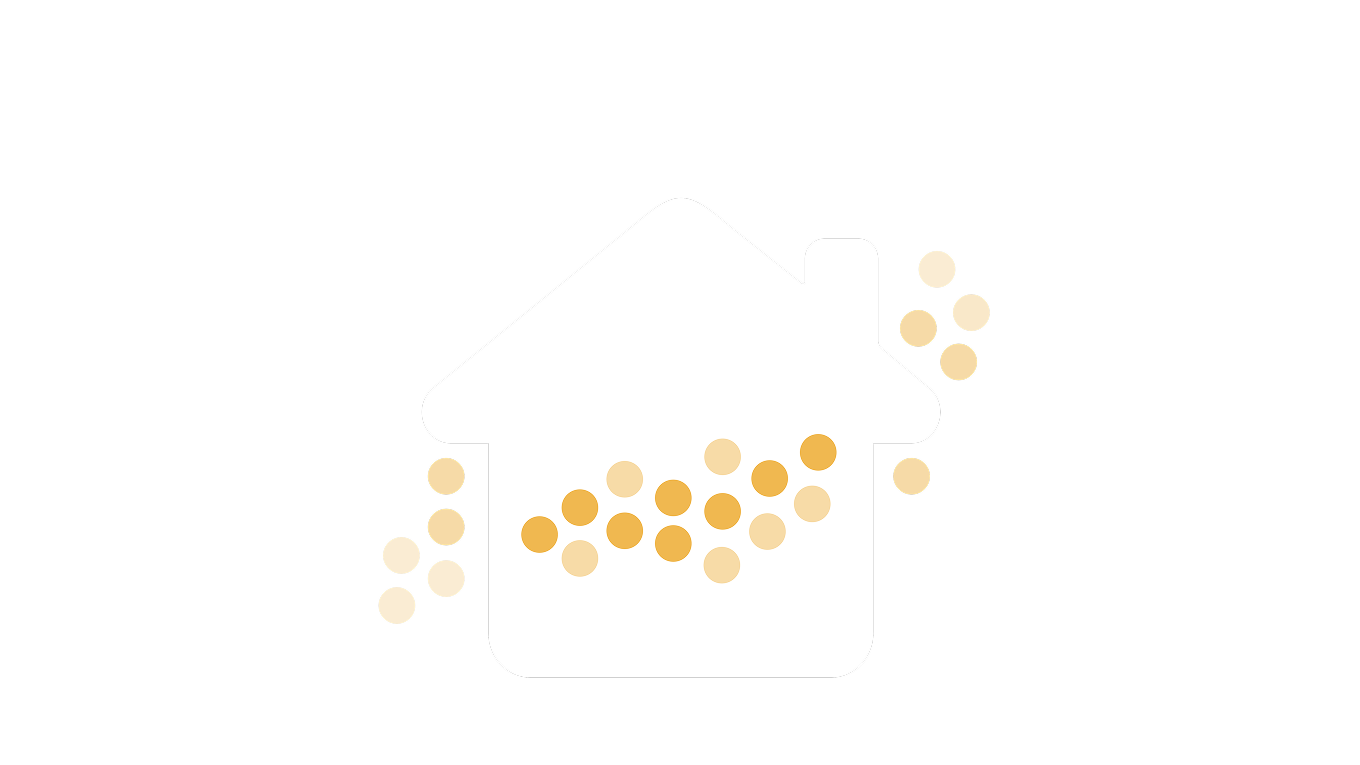 A house icon with dots representing dust.