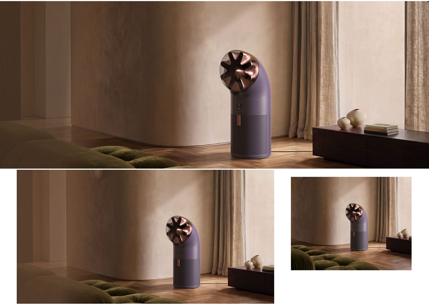 Dyson HushJet Big+Quiet Cool Pure+ Formaldehyde air purifier in a large living room.