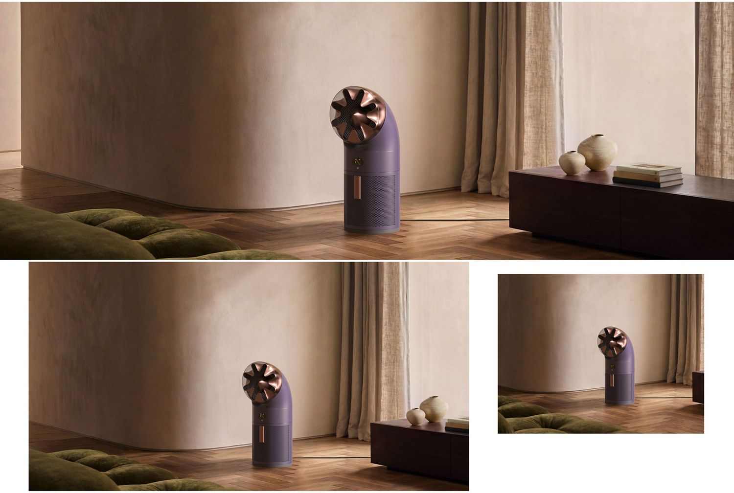 Dyson HushJet Cool Pure + Formaldehyde purifier in a large living room.