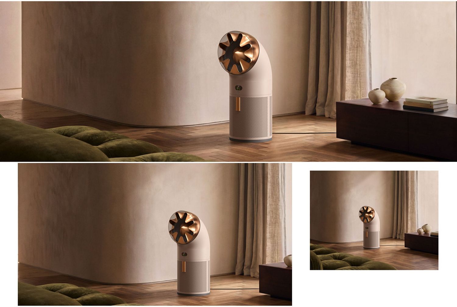 Dyson HushJet Cool Pure + Formaldehyde purifier in a large living room.
