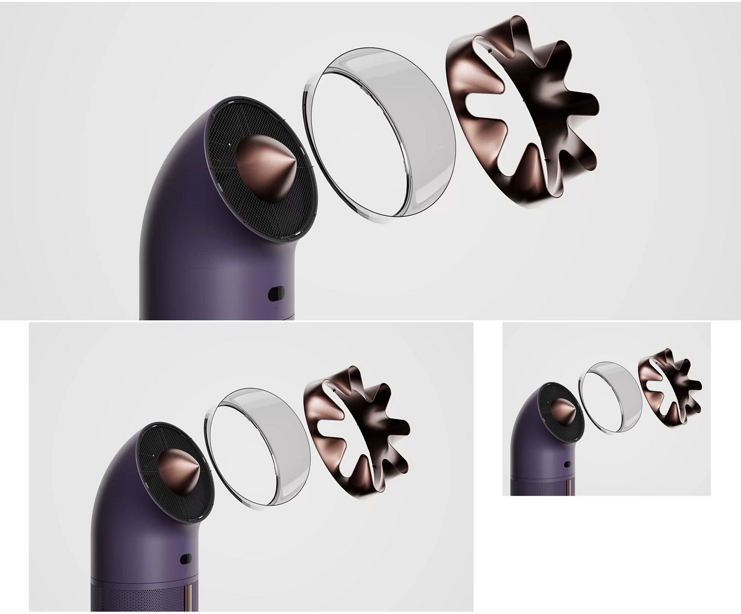 Exploded graphic shows the HushJet nozzle of the Dyson HushJet Cool Pure + Formaldehyde purifier.