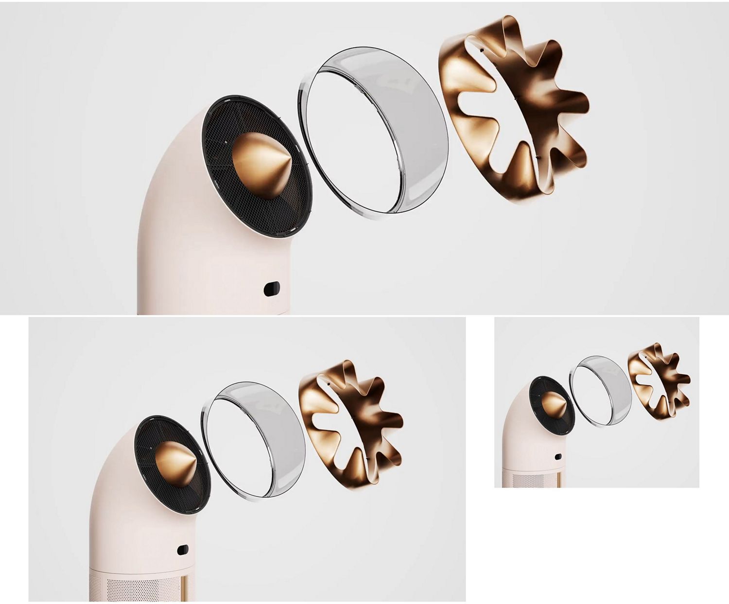 Exploded graphic shows the HushJet nozzle of the Dyson HushJet Cool Pure + Formaldehyde purifier.