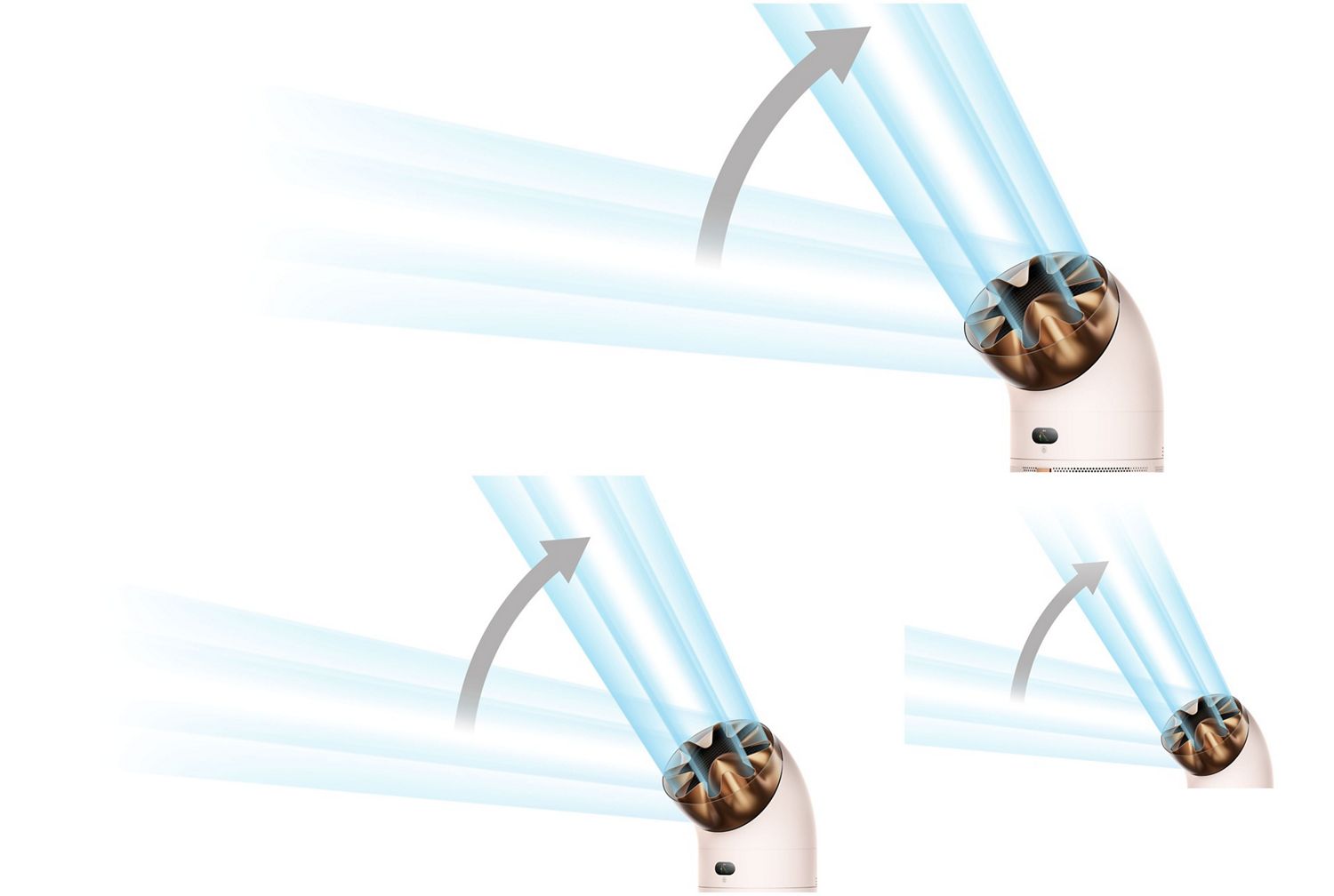 The nozzle of the Dyson HushJet Cool Pure + Formaldehyde air purifier is rotated upwards.