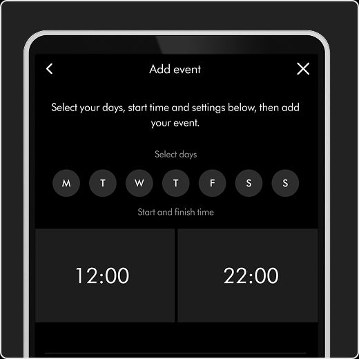 Scheduling feature on the MyDyson app. Scheduling feature on the MyDyson app.