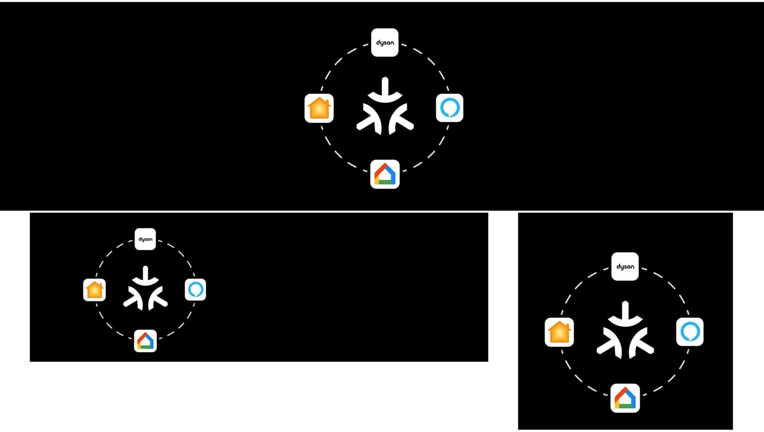Matter logo surrounded by Apple Home, Alexa, Google Home and Dyson logos.