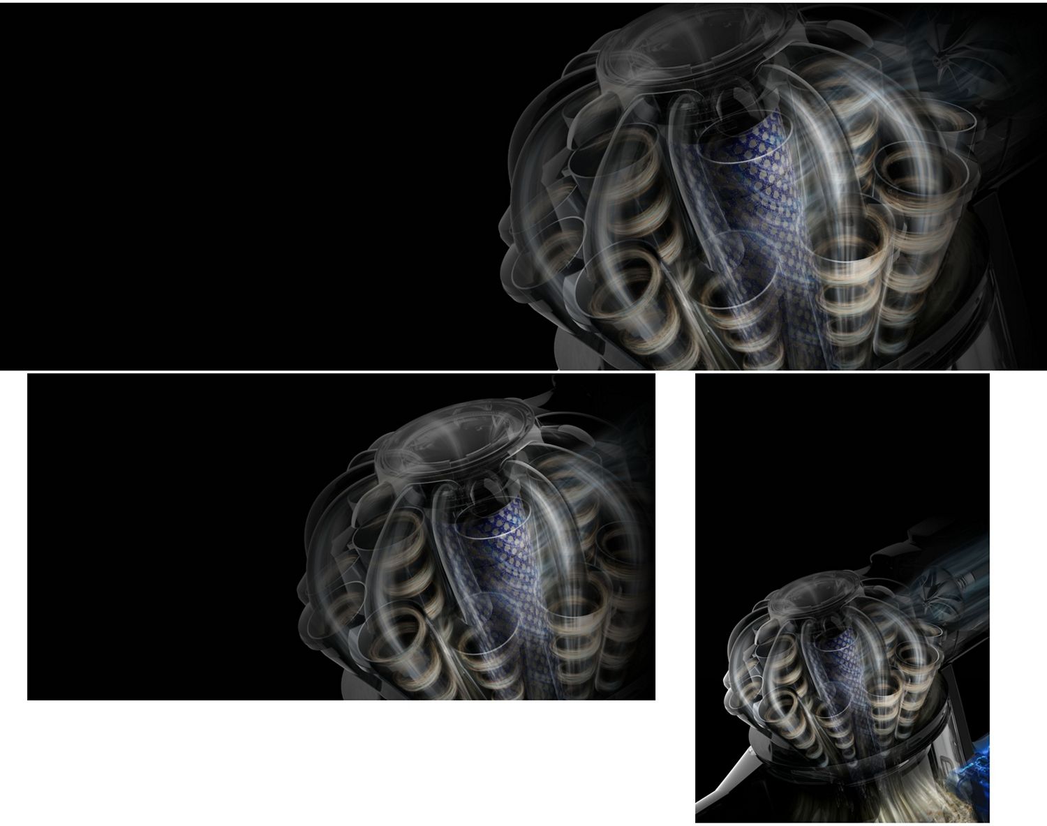 La technologie Dyson Radial sépare la poussière des allergènes du flux d’air.