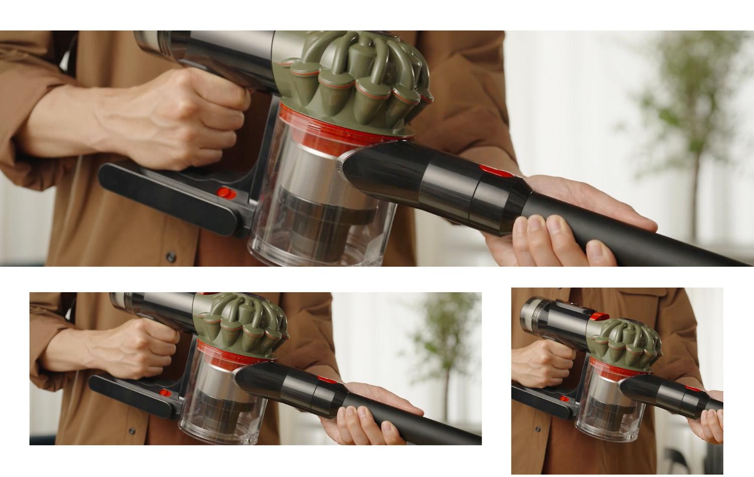 The wand is attached to the Dyson V8 Cyclone vacuum.