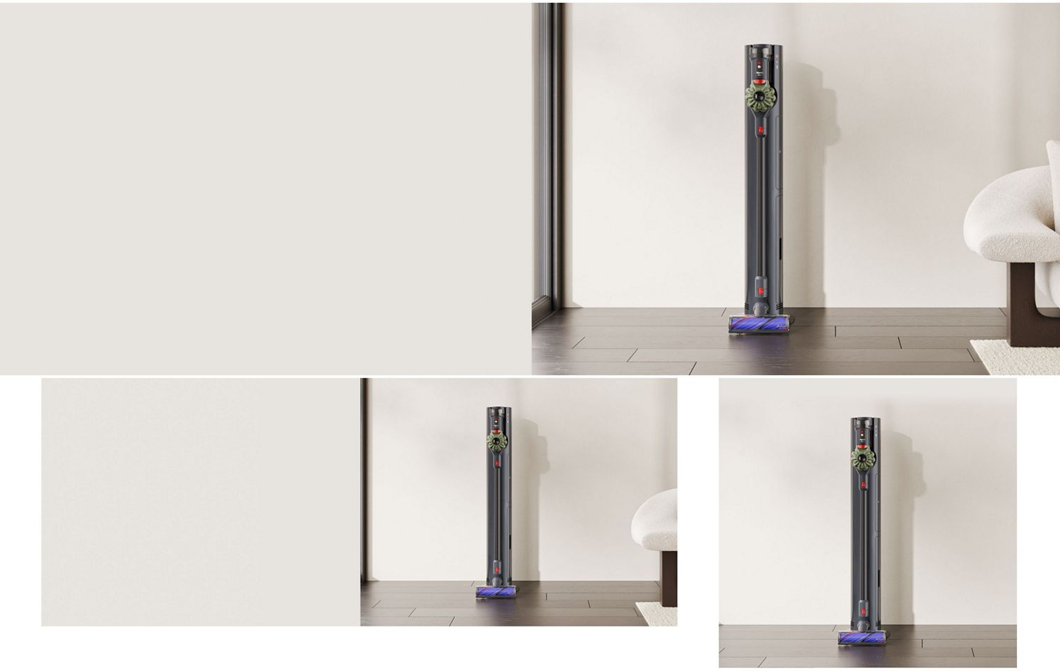 L'aspirateur sans fil Dyson V8 Cyclone sur sa station.