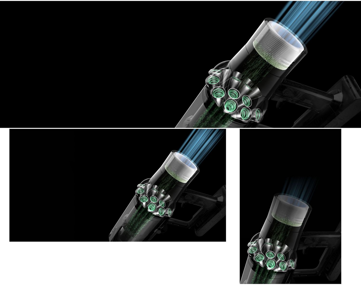 Plan en coupe montrant la filtration dans l'aspirateur Dyson V10.