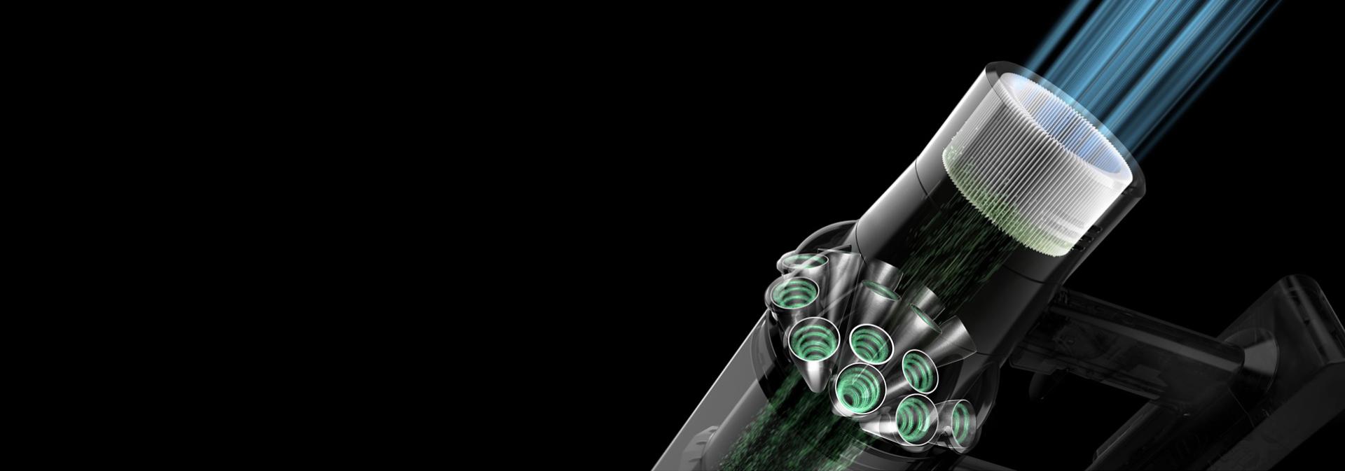 Obrázek filtrace vysavače Dyson V10.