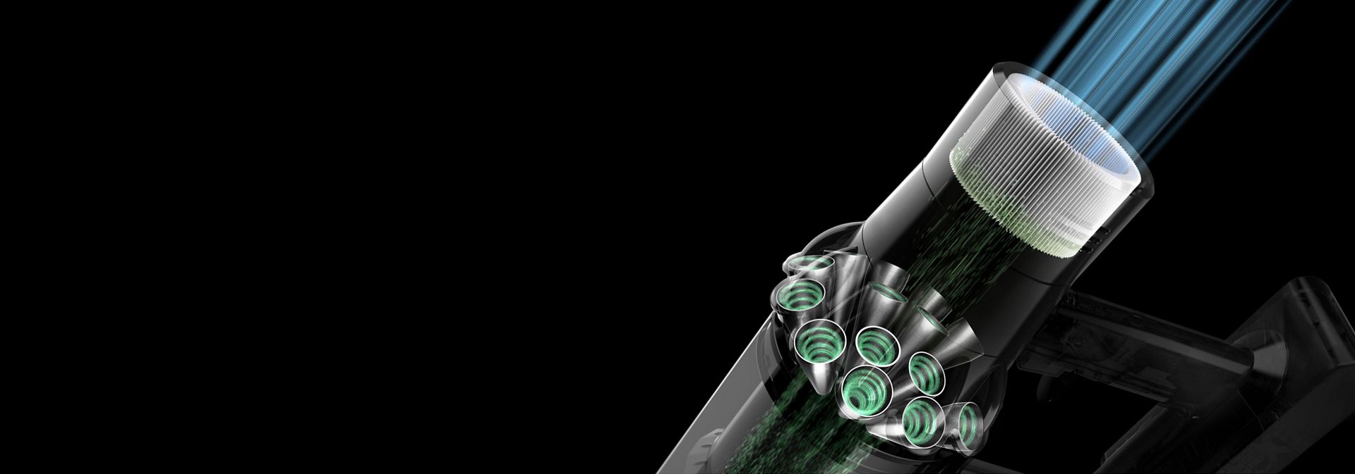 Presjek koji prikazuje filtraciju u usisavaču Dyson V10.