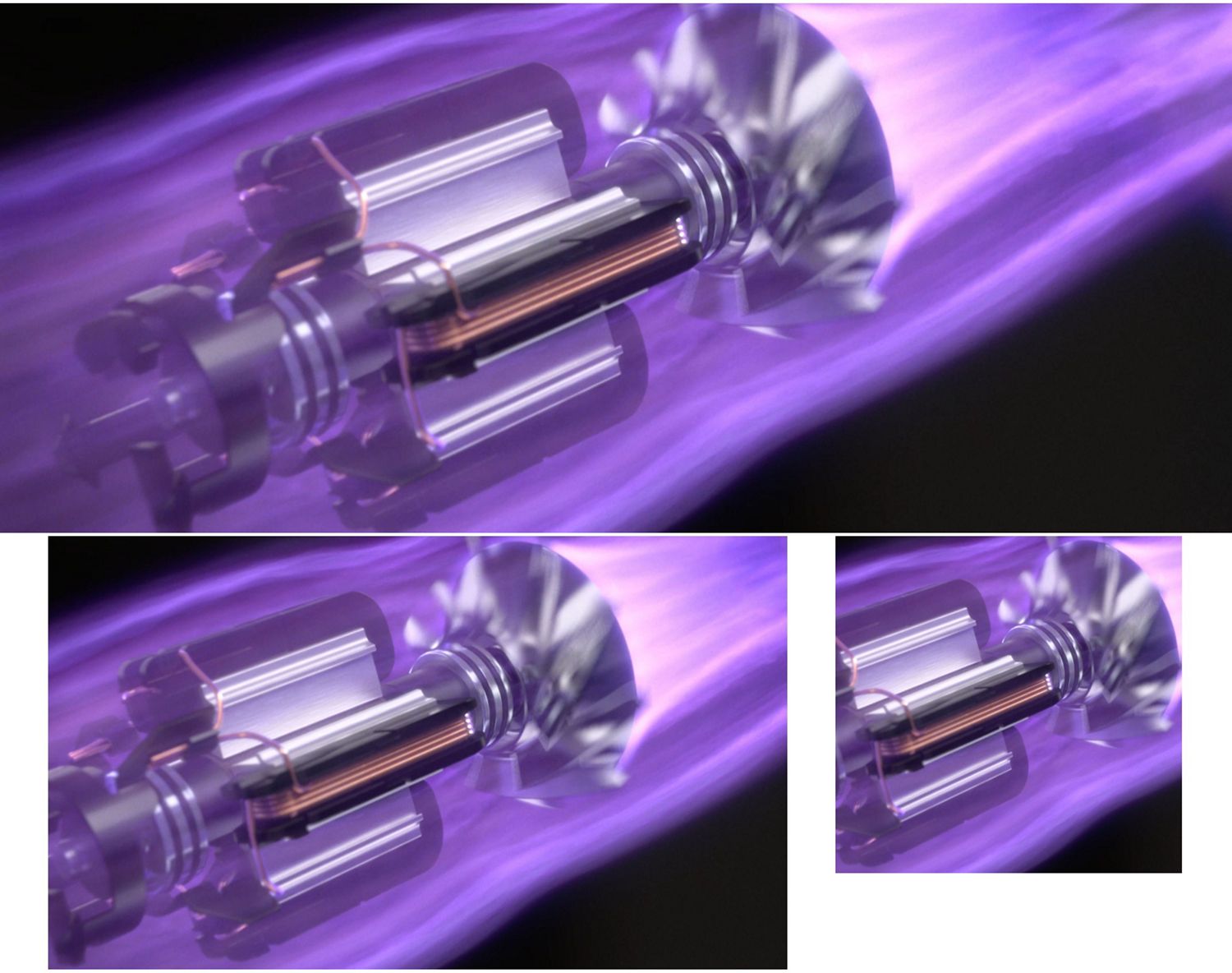 Cutaways show the technology within the Dyson Cyclone V10 vacuum cleaner.
