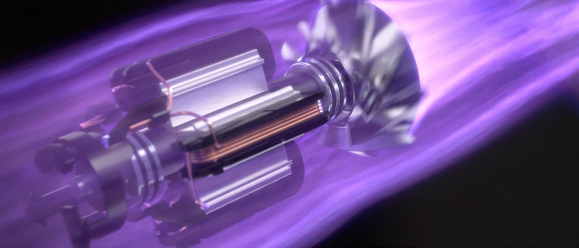 Šķērsgriezumi, kurā redzama Dyson Cyclone V10 putekļu sūcēja filtrēšanas tehnoloģija.